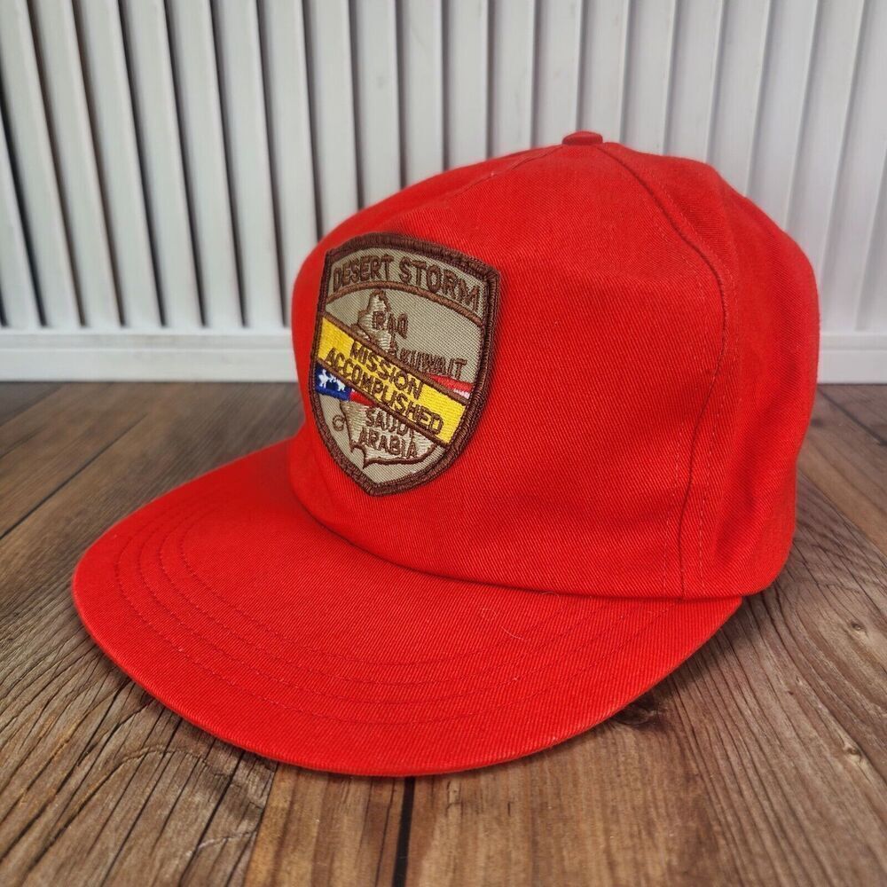 VTG Desert Storm Mission Accomplished Patch Snapback Hat Cap Red Style 420A USA
